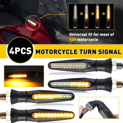 4X Sequential Motorcycle LED Turn Blinker Signal Light Indicator Amber Universal