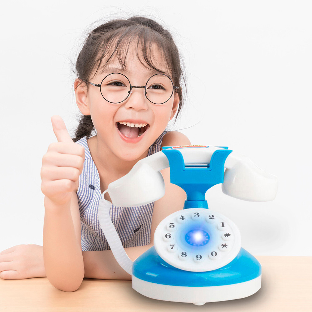 Kids Role Play Telephone Set Realistic Toy Bule with Lights & Sounds