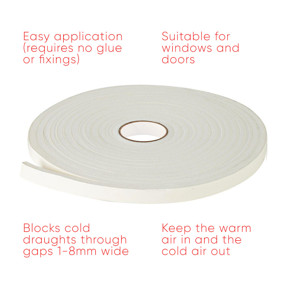 10M Foam Draught Excluder Weather Seal Strip Tape Door Window Draft