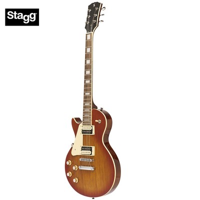 Stagg LEFT HAND Solid Mahogany Top L-Series Electric Guitar Violin Sunburst