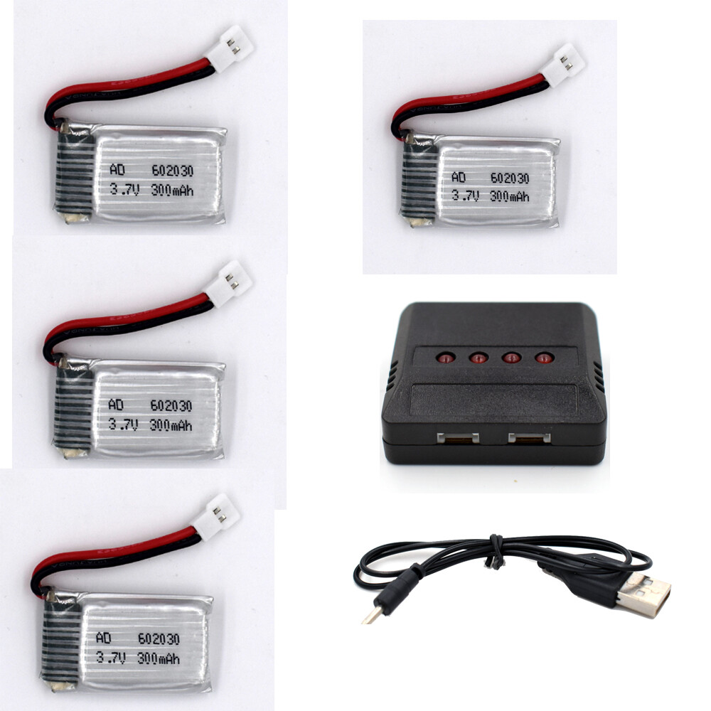 4X 3.7V LiPo 300mAh 602030 High Rate Battery Rechargeable Fo