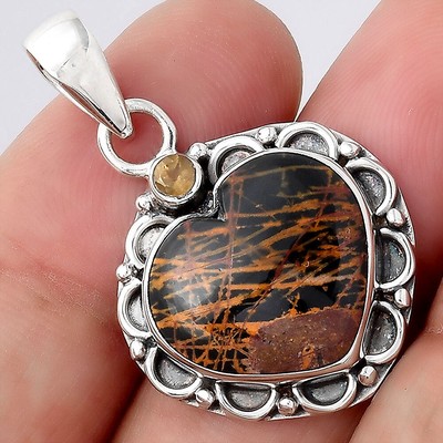 Australian Pilbara Jasper and Citrine 925 Sterling Silver Pendant Jewelry P-1080