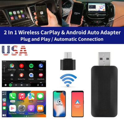 2 in 1 Android Auto Wireless Adapter & Wireless CarPlay Adapter Plug Play Car US