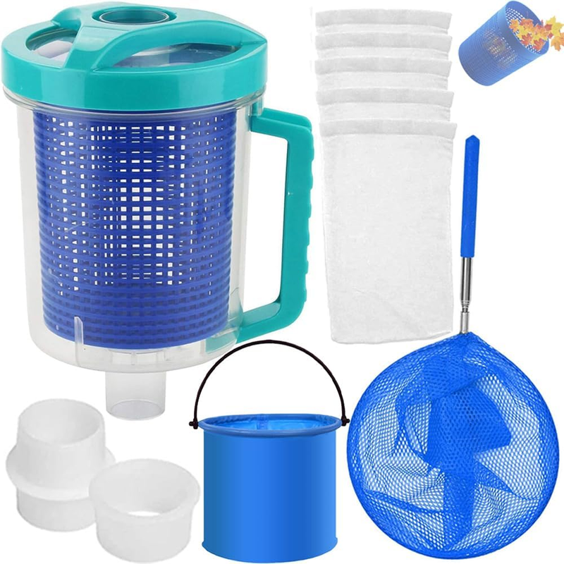 Pool Leaf Catcher Canister, High-Capacity Pool Leaf Catcher Comes, with Mesh Basket &Skimmer Socks, Pool Leaf Collector Leaf Trap, Automatic Pool Cleaners, with Scoop Net