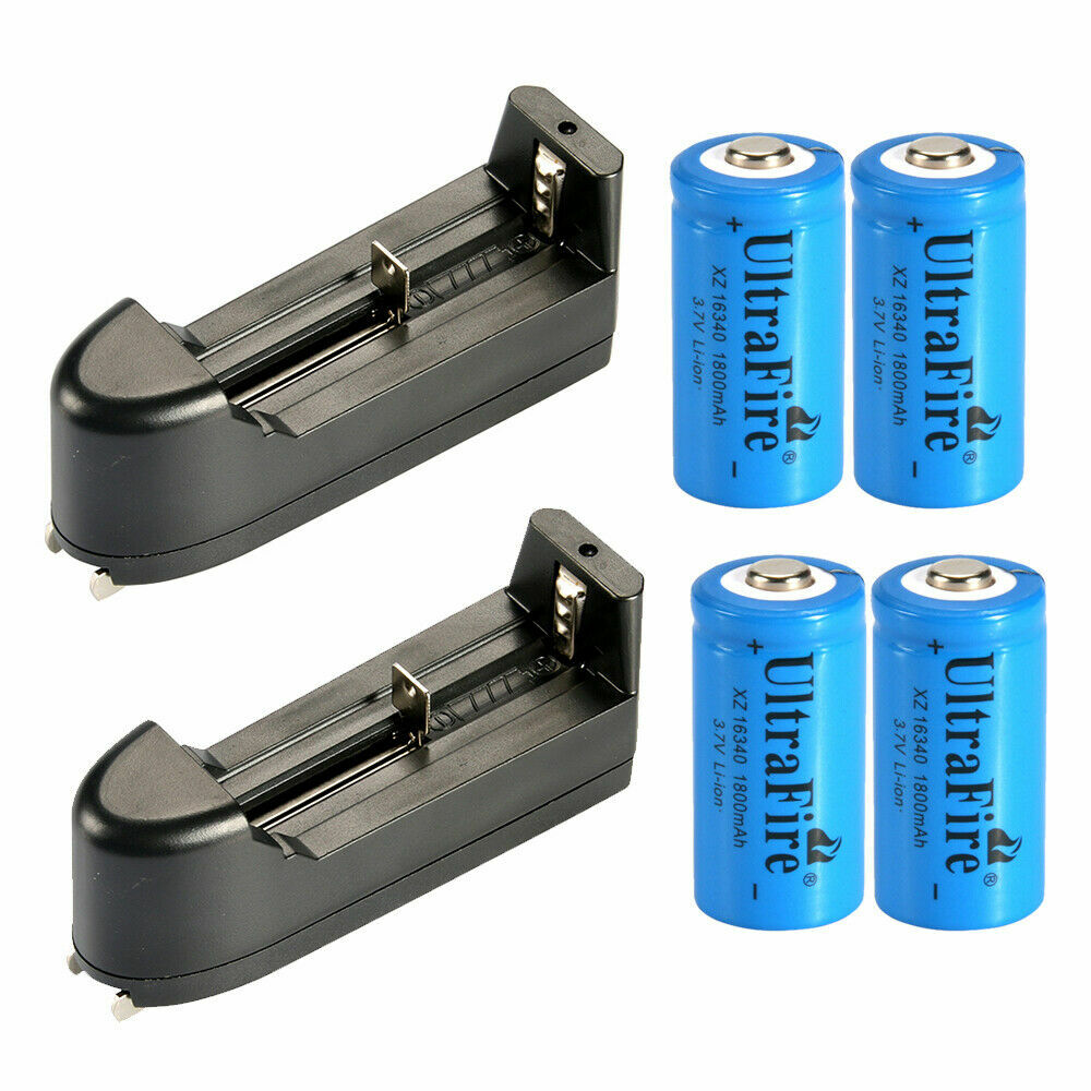 UltraFire 16340 Battery 1800mAh CR123A Rechargeable 3.7V Li-ion Cell Charger Lot
