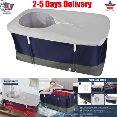 Adult Bathtub Portable Shower Large Foldable Spa Bath Tub w/ Lid Freestanding