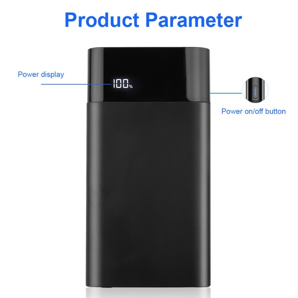 Portable battery with power display and on/off button.