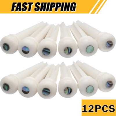 12Pcs Bone Guitar Bridge Pin String Peg Abalone Shell Dot Luthier nut saddle
