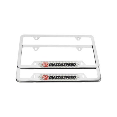 2x Mazdaspeed Chrome Stainless Steel License Plate Frame & S Carbon Fiber Emblem