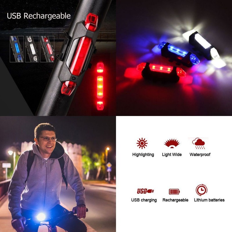 USB Rechargeable Cycling 5LED Bike Bicycle Tail Warning Light Rear Safety Lamps
