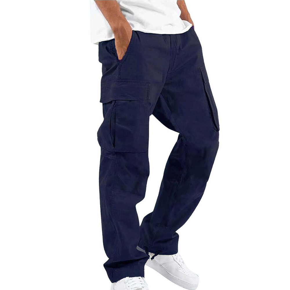 Mens Elastic Waist Cargo Combat Work Pants Joggers Sport Gym Trousers Bottoms US