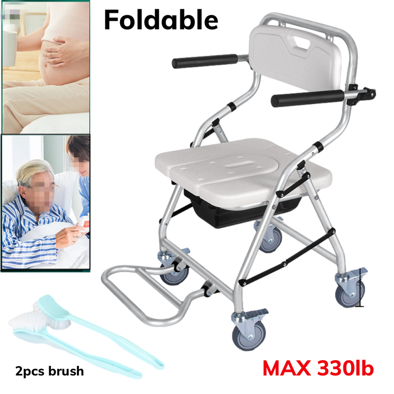 With Wheels Commode Toilet Shower Wheelchair Foldable Us