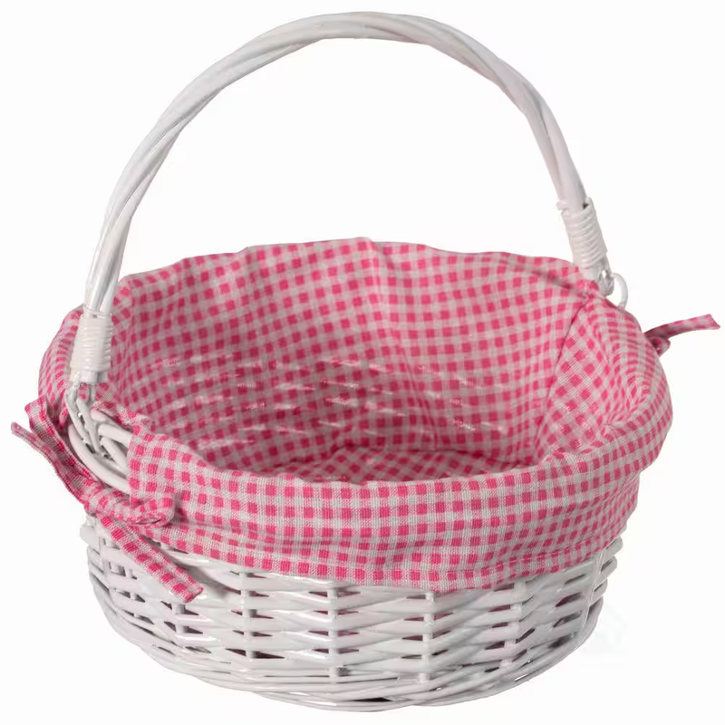 Picnic Basket Wicker Storage Basket Gingham Liner Bread Fruit Basket Handle