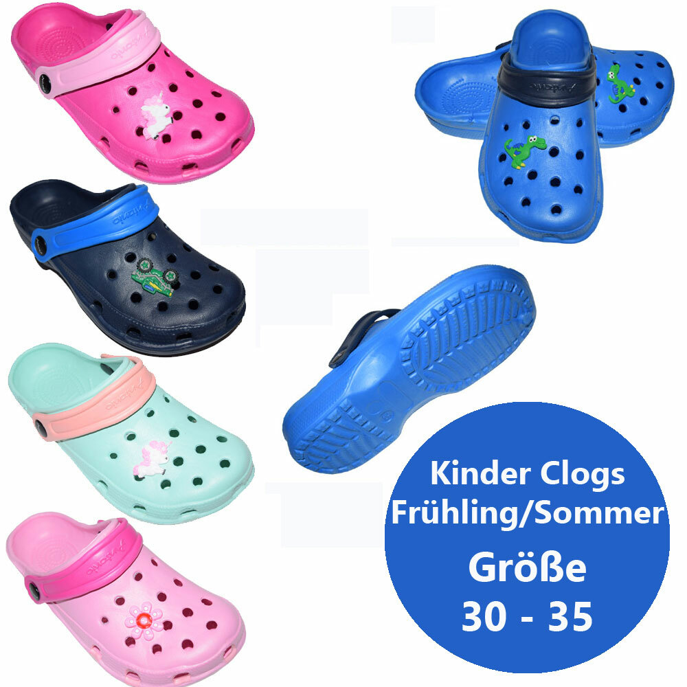Kinder Mädchen Jungs Clogs  Hausschuhe Pantoletten Slipper Pool Garten Freizeit