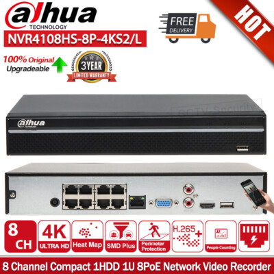 dahua nvr 8ch 8 POE NVR4108HS-8P-4KS2/L 1U Compact 1 HDD Network Video Recorder