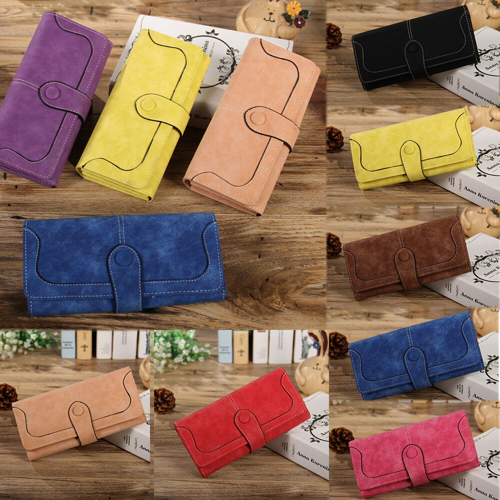 Women Lady Suede Leather Long Wallet Card Holder Purse Handbag Fashion Clutch US