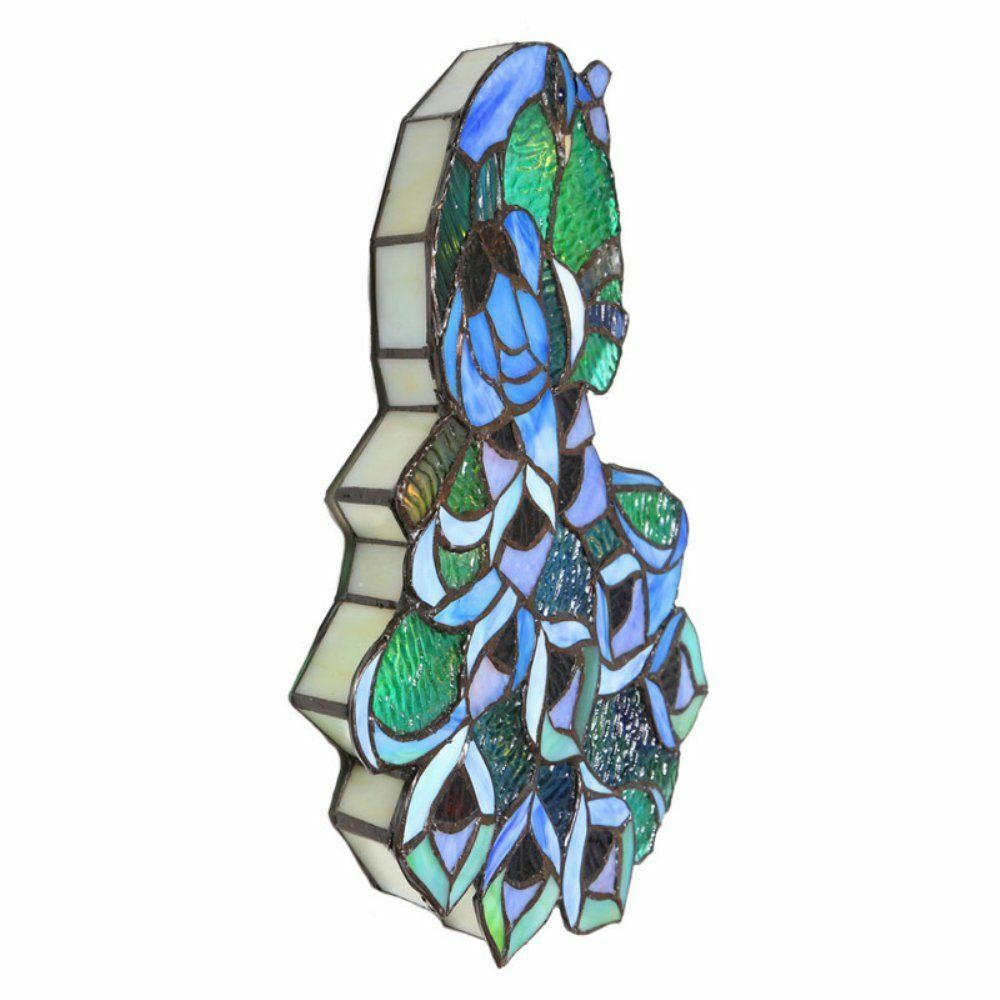 Tiffany Style Stained Glass Peacock Wall Sculpture New Open Box