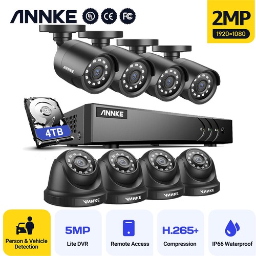 ANNKE 8CH 1080P H.265+ Security Camera System 5MP Lite CCTV DVR Outdoor AI Kits