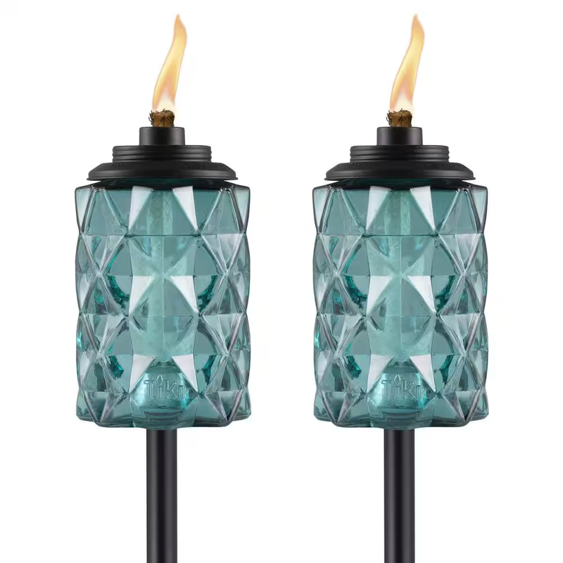 TIKI Torch 2 Pack 65in Easy Install Topaz Blue Glass Outdoor Patio Light