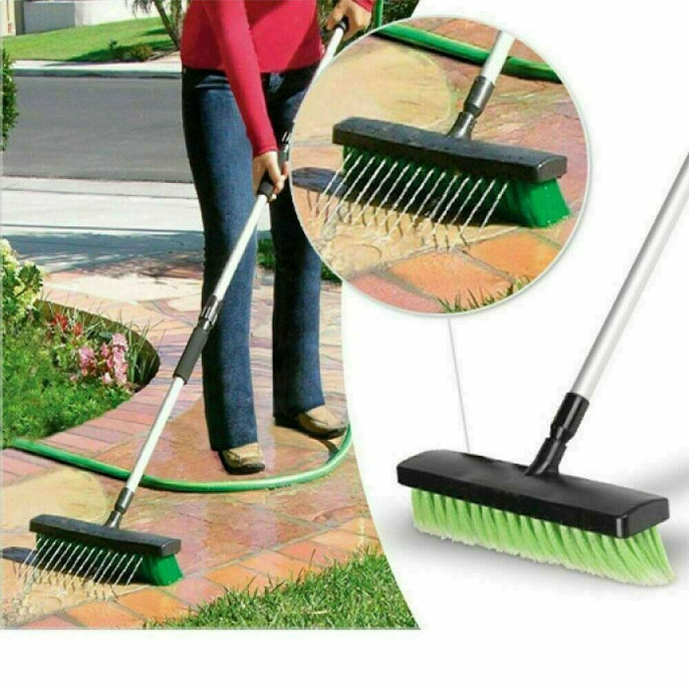 Spazzolone 2 In 1 Scopa Telescopica Con Getto Acqua Per Pulizia Casa O Esterno
