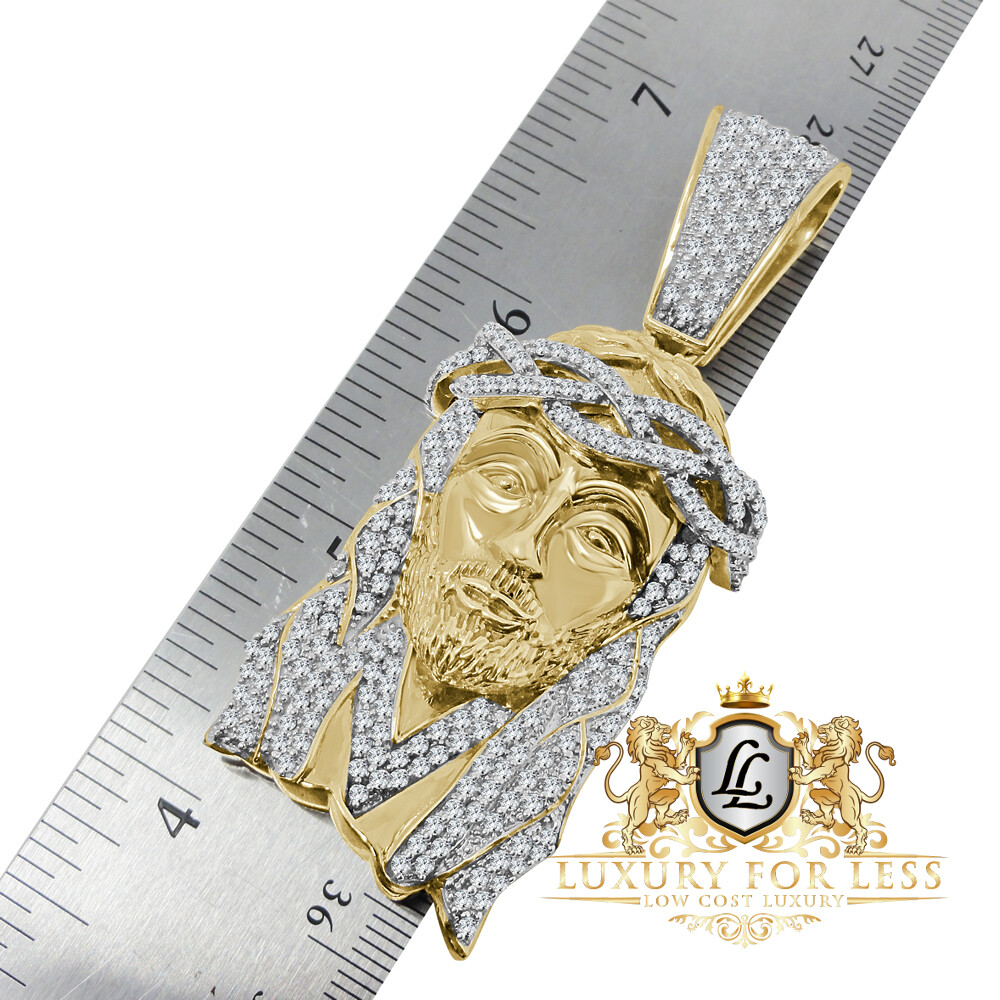 Pre-owned Jewelrypot Mens Real 10k Yellow Gold On Sterling Silver Jesus Piece Charm Pendent Xl 2.80''