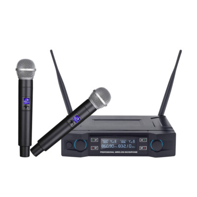New 2 Channel UHF Wireless Dual Microphone Cordless Handheld Mic System For Home