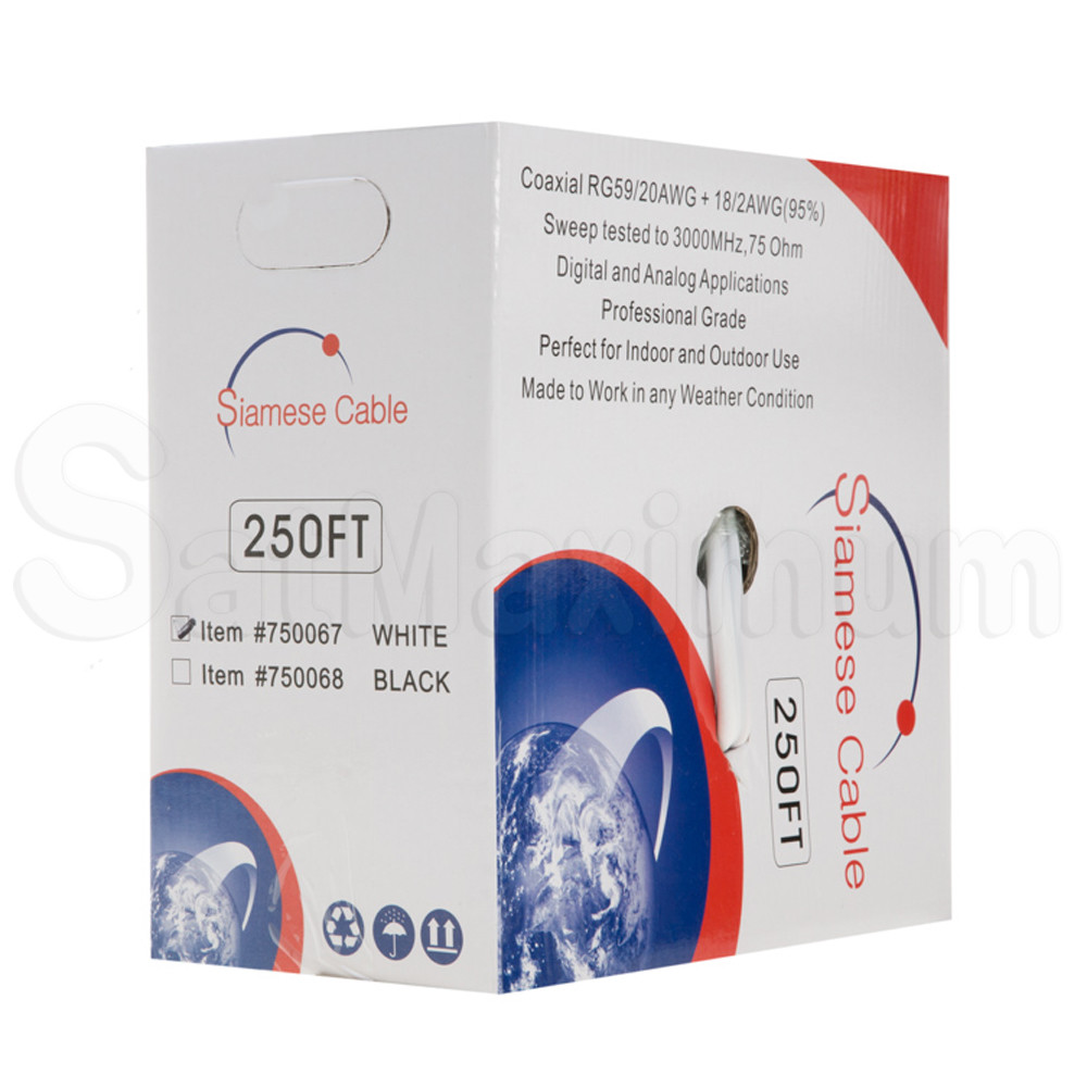 RG59 Coaxial Cable Siamese 20AWG+ 18/2 Power BULK Wire for CCTV Security Camera 