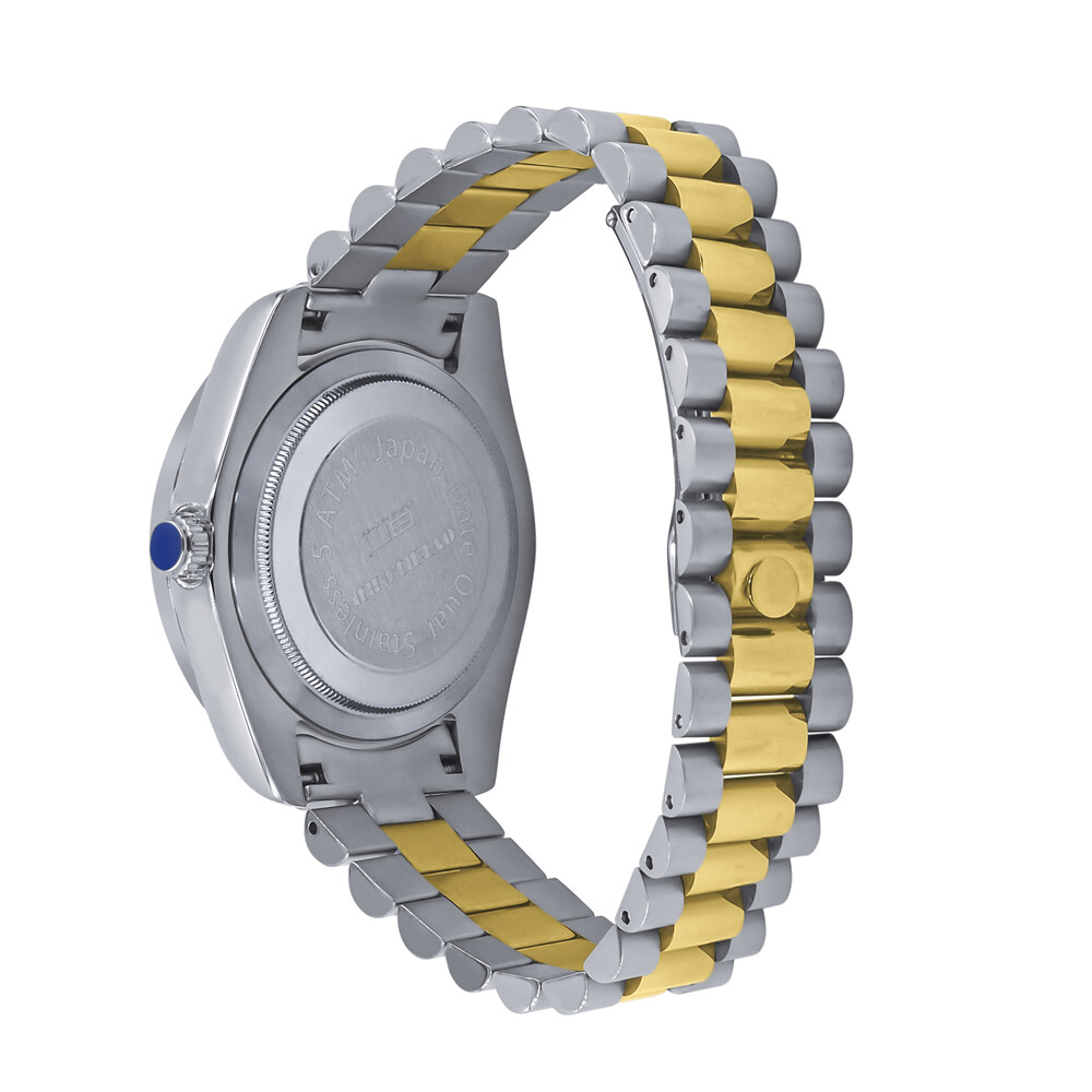 Pre-owned Bling Master - Majesty Mens Solid Steel 2 Tone Gold Black Dial Simulated Diamonds President Watch 40mm