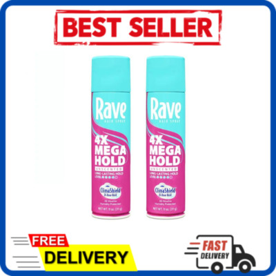 Rave 4X Mega Hold Hair Spray, All-Weather with Vitamin-Rich Formula, 11oz 2 PACK