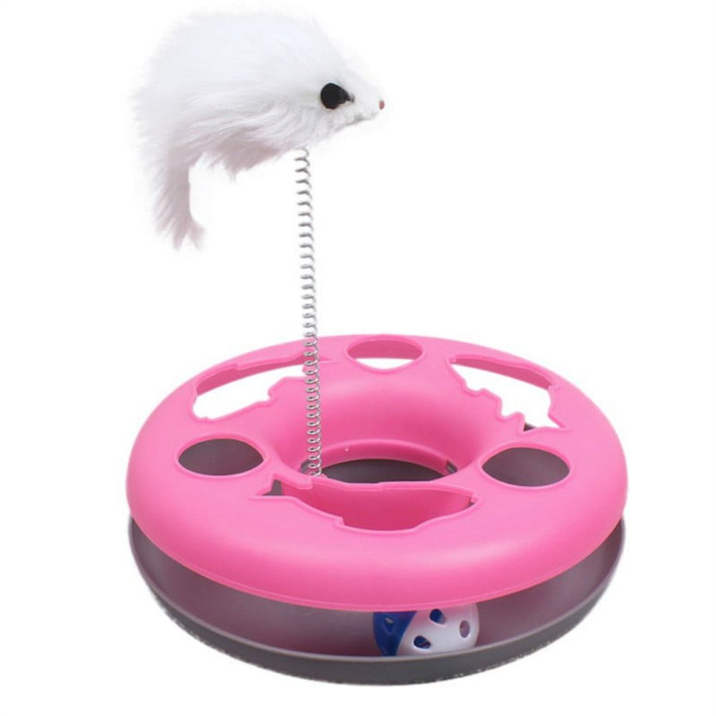 Round Disk Interactive Toy Pet Cat Moving Mouse Spring Play Ball Turntable