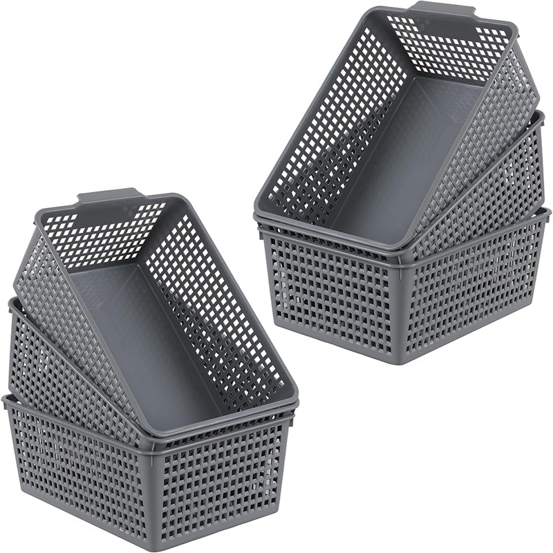 6-Pack Plastic Kitchen Storage Baskets, Multifunctional Rectangular Hollow Baske
