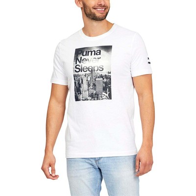 

Puma Never Sleeps Graphic Crew Neck Short Sleeve TShirt Mens Size  Casual Tops, Белый, Puma Never Sleeps Graphic Crew Neck Short Sleeve TShirt