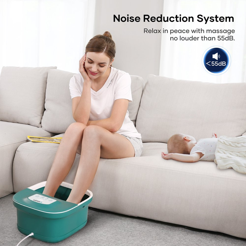 Green Foot Spa Massager: Heat, Bubble, Vibration, Rollers - Easy and Low Noise