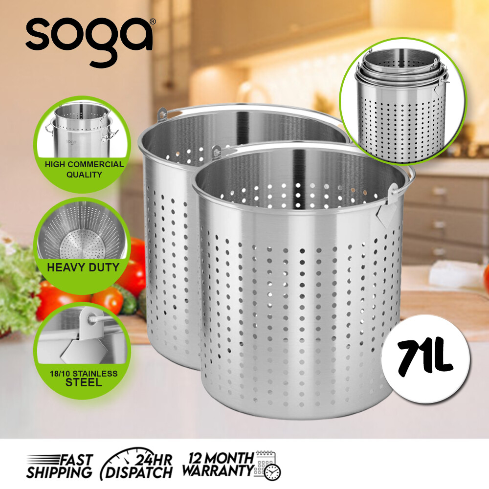 SOGA 2X 18/10 Stainless Steel Perforated Stock Pot Basket 71L