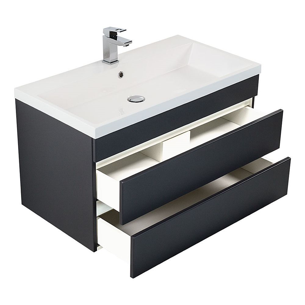 Badezimmer Möbel Set inkl. Keramik Aufsatz-Waschbecken matt grau