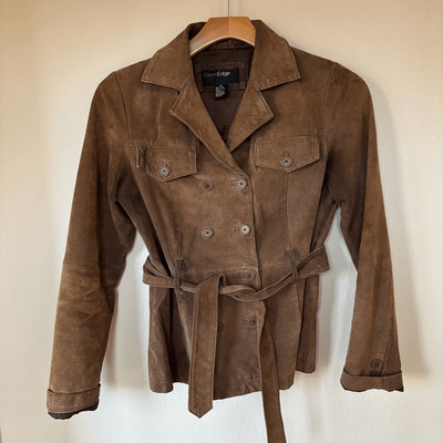 Vintage 90s Y2K Outer Edge Brown Suede Belted Jacket Women s Size medium