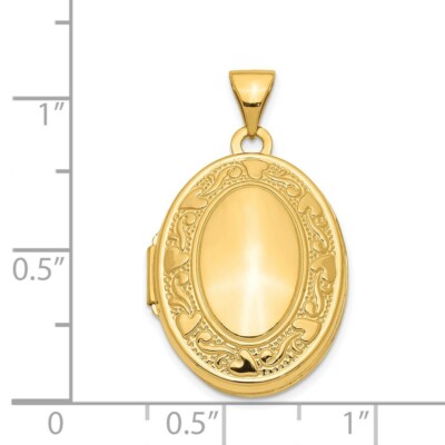 Pre-owned Skyjewelers Real 14kt Yellow Gold Scroll Heart Design Oval Locket