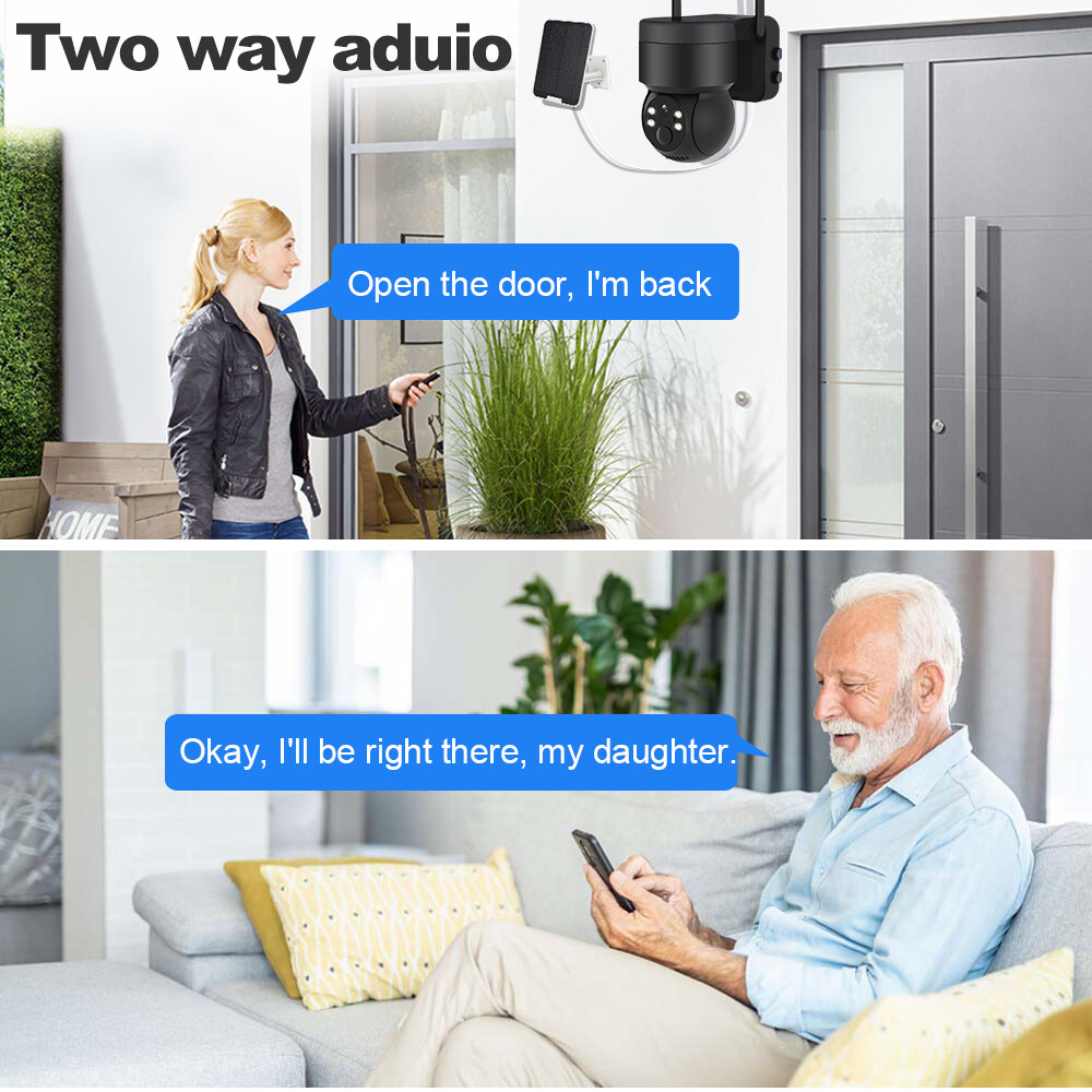 Solar Battery Powered Wireless WiFi Outdoor Pan/Tilt Home Security Camera System