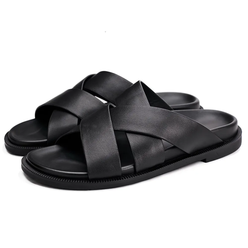 Genuine Leather Slippers Slides Basic Outdoor Beach Mens Sandals Luxury Designer