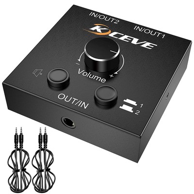 2x1/1x2 3.5mm Stereo Audio Switch Mini Bidirectional Switcher with Mute Button