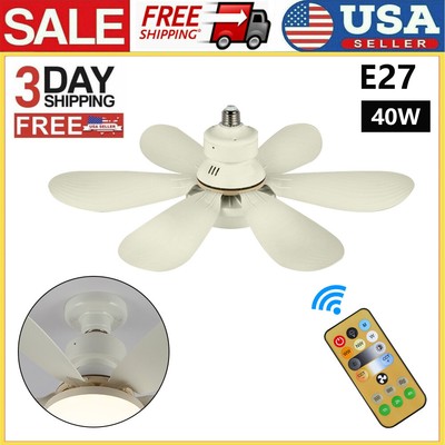 US 20.5'' 40W Ceiling Fan E27 Fan w/ Dimmable LED Light Remote Controller