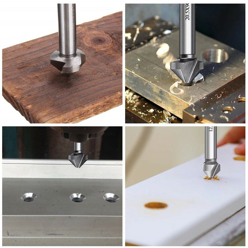 6PCS 3 Flute 90° Degree Hss Chamfer Cutter Bit Chamfering Countersink