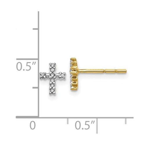 Pre-owned Jewelry 14k Yellow Gold & Top Surface Rhodium-plated Diamond Cross Post Earrings