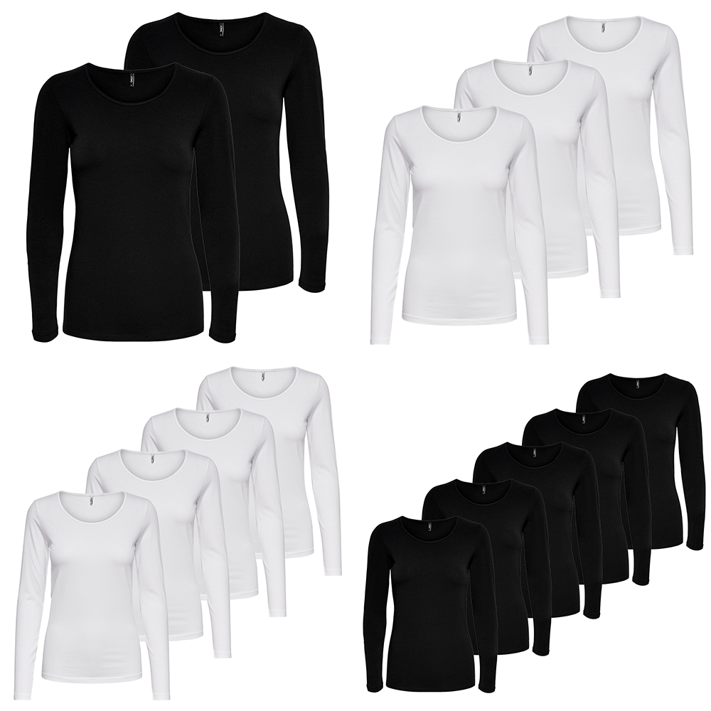 ONLY Damen Longsleeve Shirt – 95% Baumwolle, 5% Elasthan, Schwarz, Basic-Top Für Casual Und Büro