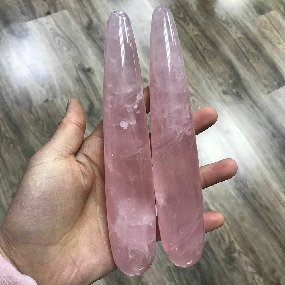 Natural Rose Quartz Crystal Hand Carved Massage Wand