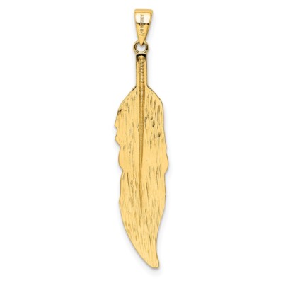 Pre-owned Diamond2deal 14k Yellow Gold Feather Pendant For Women 1.77g, L-42.15mm, W-8.4mm
