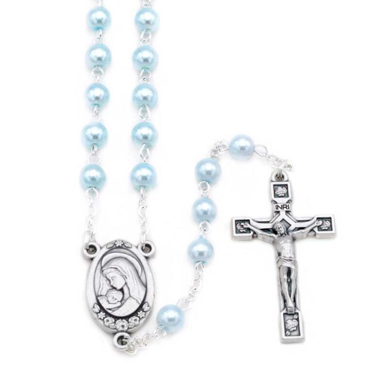 Blue Pearl Beads Rosary Mother and Child
