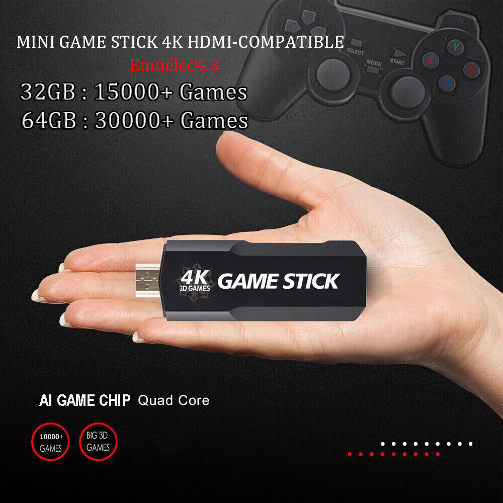 HDMI TV 4K Game Stick 128G 40000+ Games Video Game Console w/2*Wireless Gamepads
