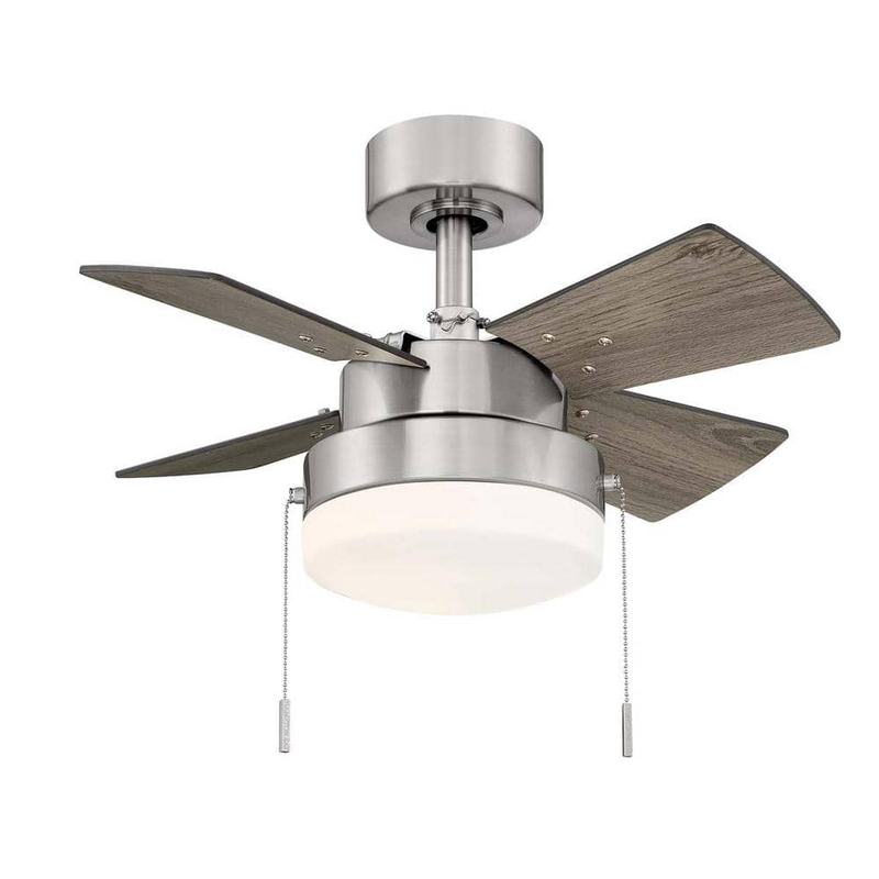 Hampton Bay II 24 In. Indoor Brushed Nickel Ceiling Fan with Light, Small Space