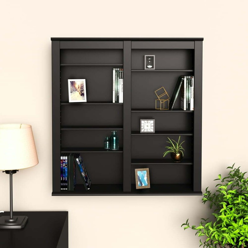 Wall Mount Shelf Black Finish Wood Media Storage Cabinet CD DVD Movie Organizer